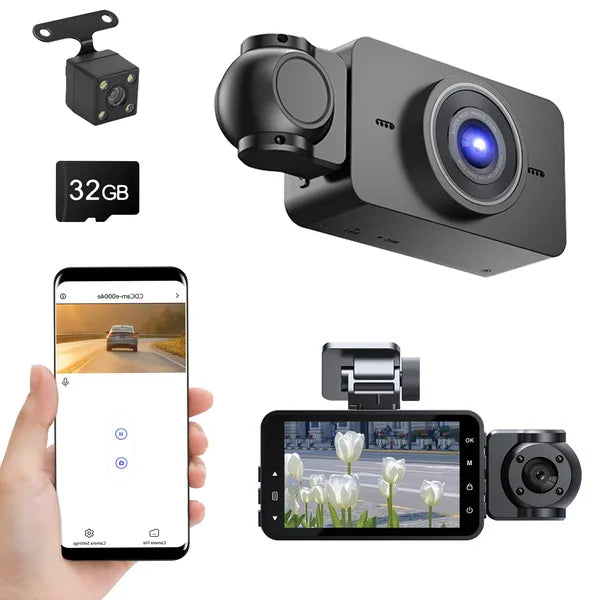 3 Channel Car Dash Cam With 32G MMC Card