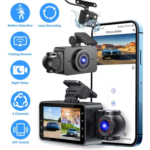 3 Channel Car Dash Cam With 32G MMC Card