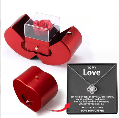 Red Fashion Jewelry Box With Rose And Pendant