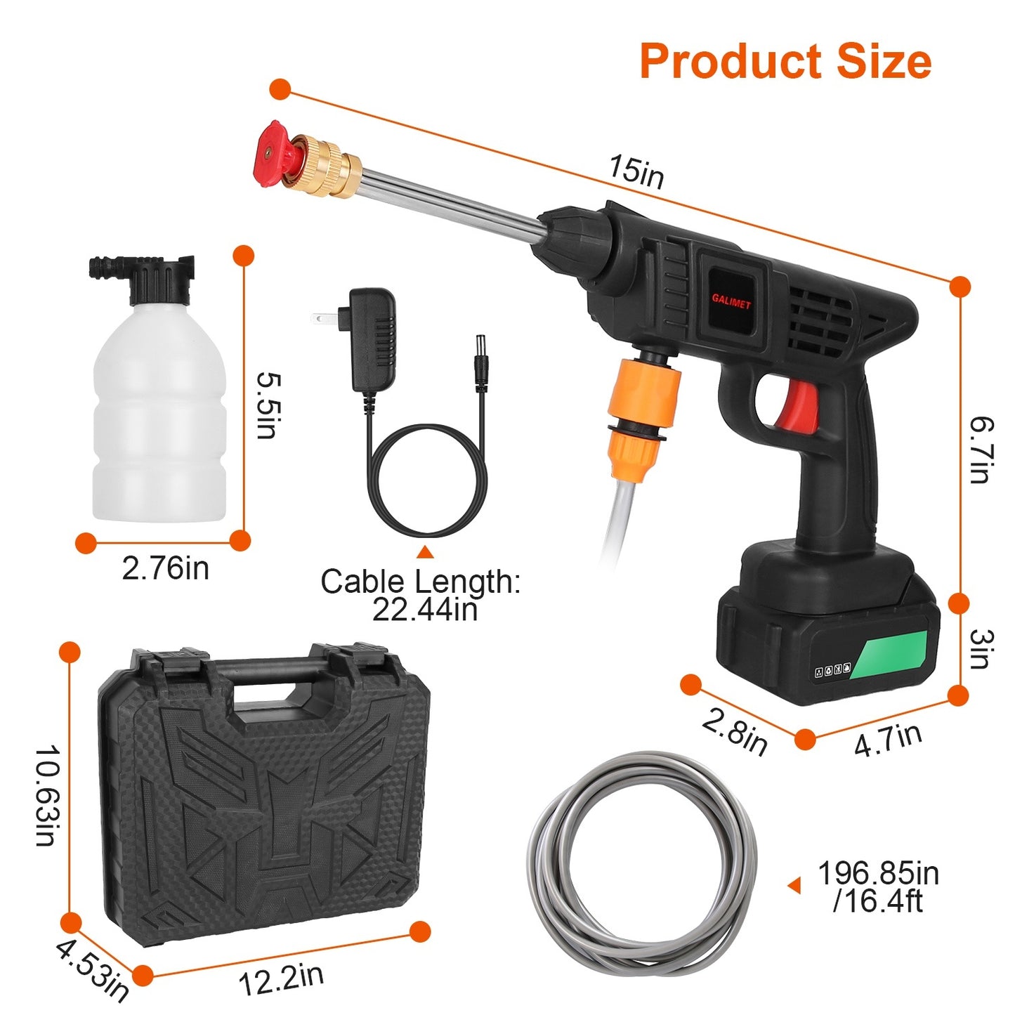 Cordless Pressure Washer Portable Electric Power Washer High Pressure Water Sprayer 363PSI Car Washer Cleaner With 12000mAh 48V Rechargeable Battery And Charger 2 Nozzles