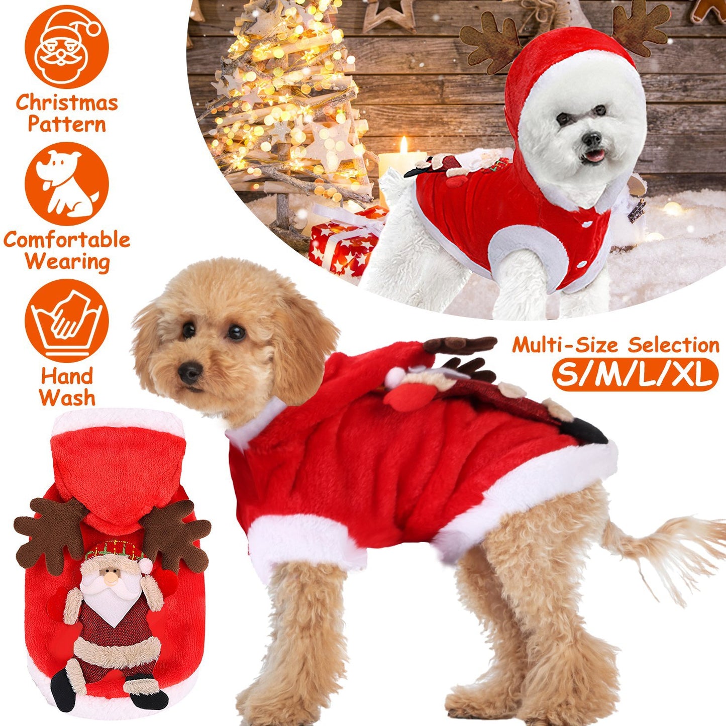 1Pc Pet Christmas Clothes Santa Claus Reindeer Antlers Costume