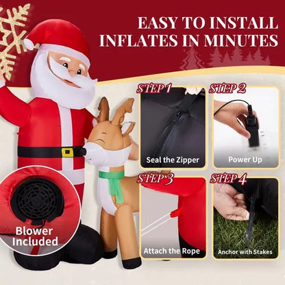 6.3FT Lighted Christmas Inflatable Santa And Reindeer Decoration