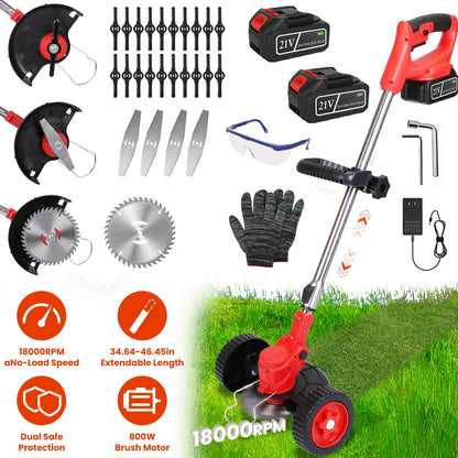 1Pc 3 In 1 Electric Cordless Grass Wacker Battery Powered Grass Trimmer With Wheels