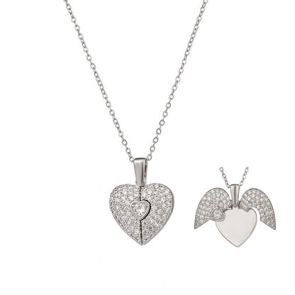 Women's Heart Opening And Closing Necklace Wings Pendant Clavicle Chain Jewelry