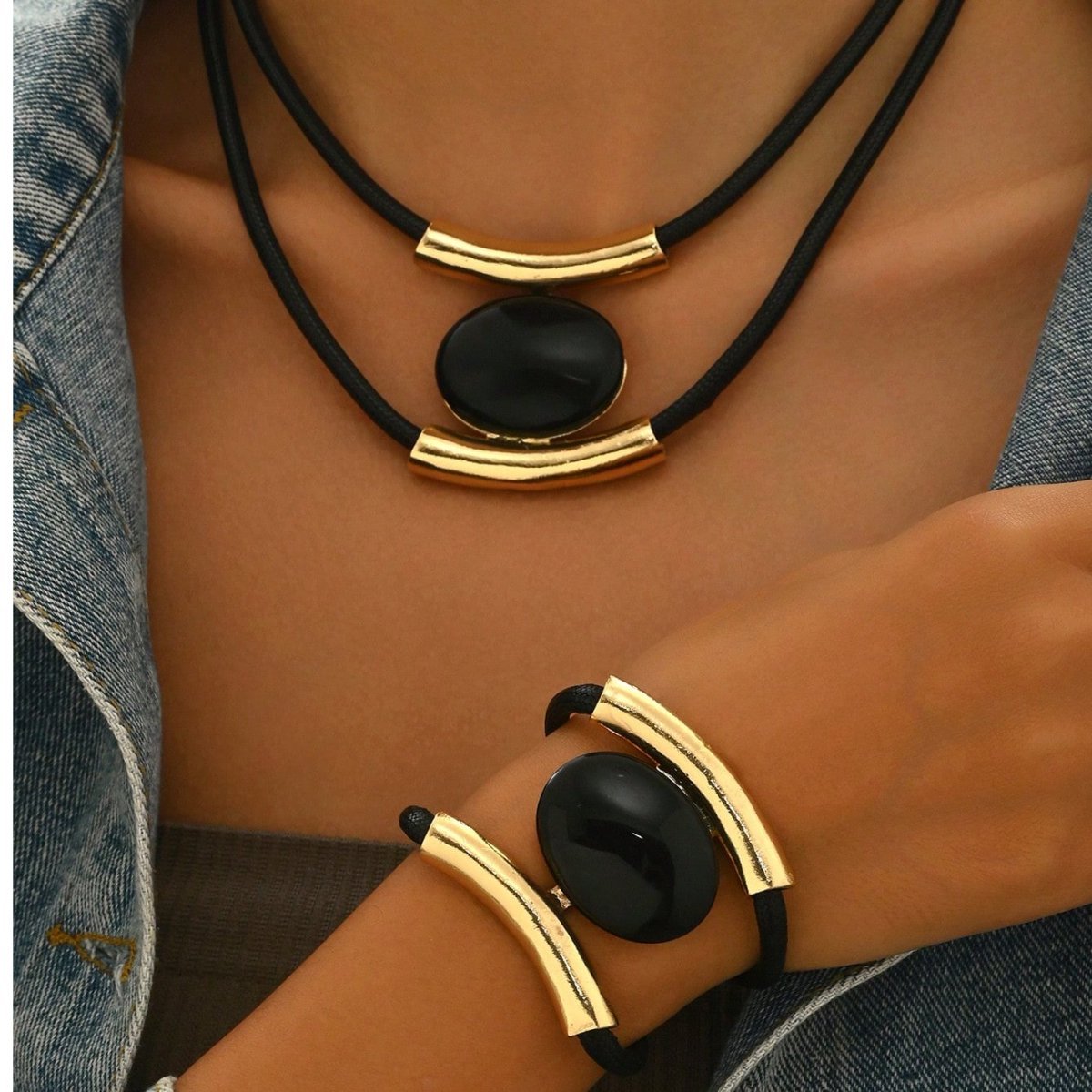 Gold Plated Golden Elegance  Black And Gold Statement Jewelry